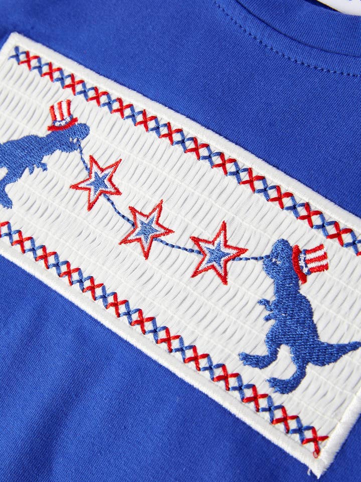 Rylee Faith Designs - Wholesale Top & Short Set - Kids - Dinosaur Smock Embroidery Boys Short Sleeved Shorts4