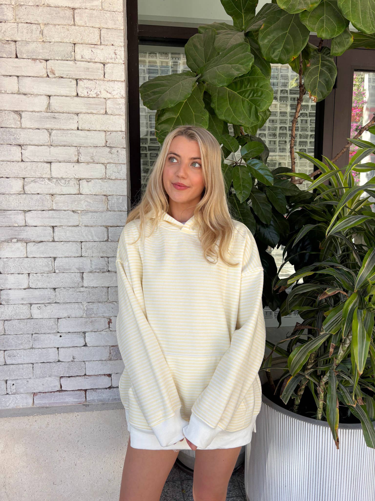 Baby Yellow and White Big Striped Hoodie for wholesale on Faire2