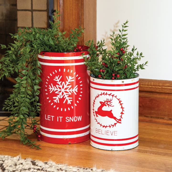 Col House Designs – wholesale Bucket/pail – 2/Set, Let It Snow & Believe Distressed Metal Buckets1