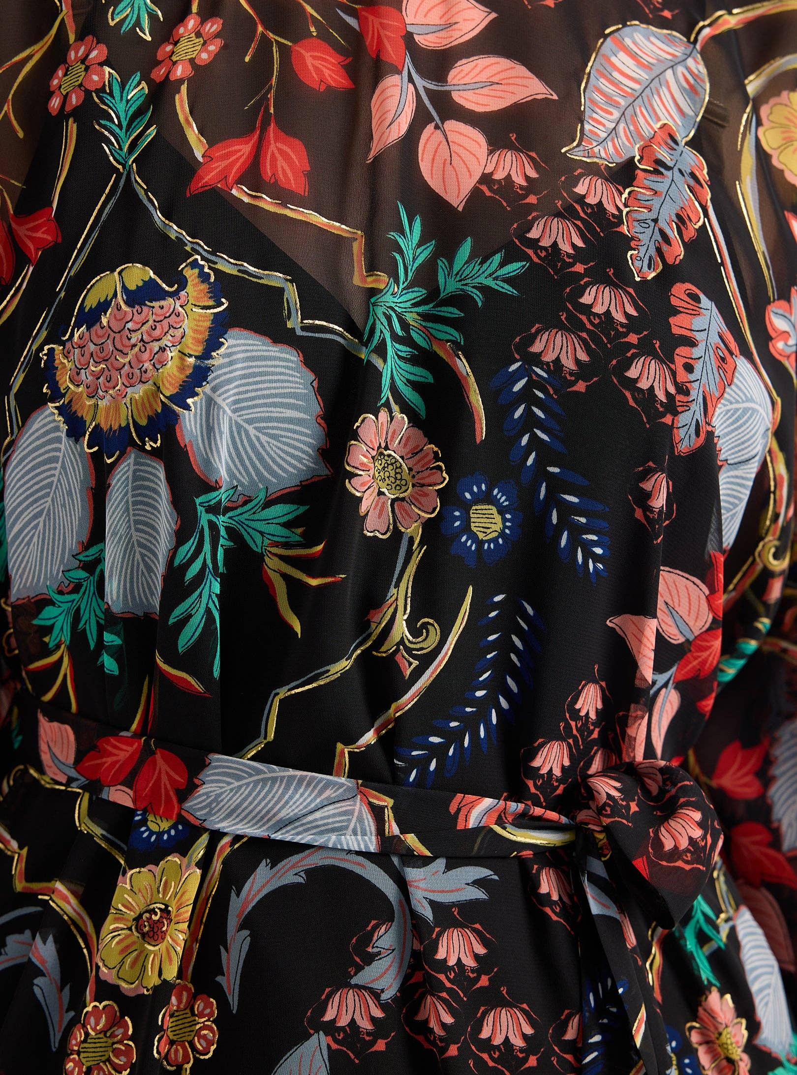 Store WF – wholesale Kaftan – Women's – Black Printed Gold Lurex Belted Kaftan Dress5