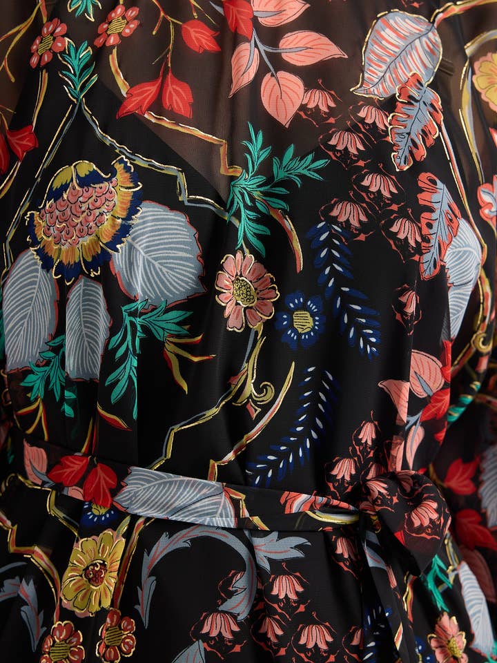 Store WF – wholesale Kaftan – Women's – Black Printed Gold Lurex Belted Kaftan Dress5