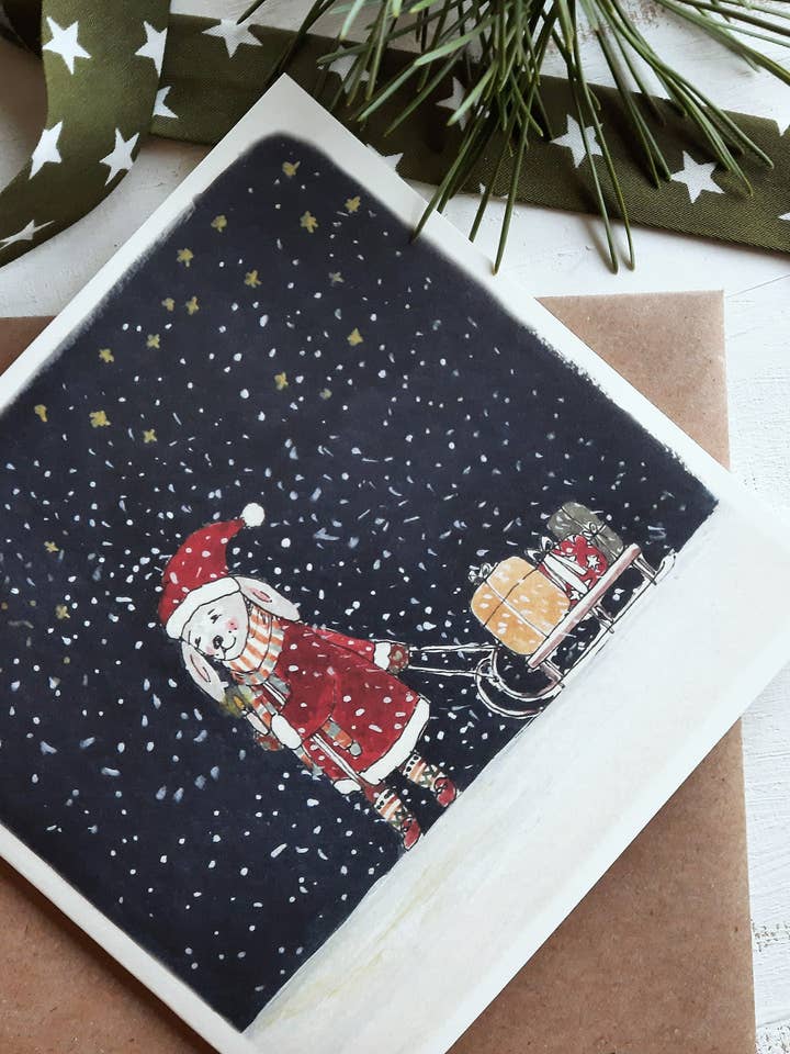 Bunny In Winter Night Folded Card for wholesale by MyDesignPictures