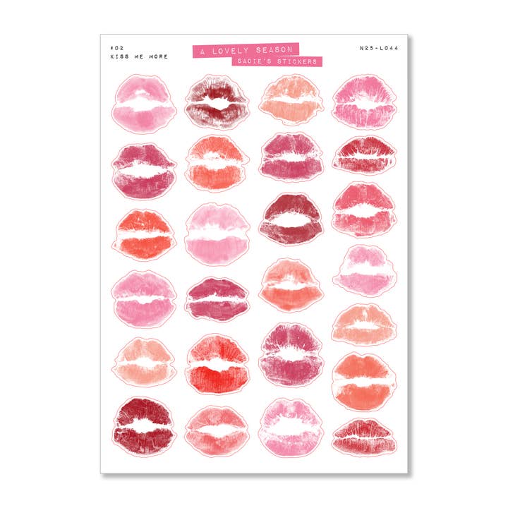 Küss mich mehr • Ein schönes Saison-Aufkleberblatt für den Großhandel von Sadie's Stickers