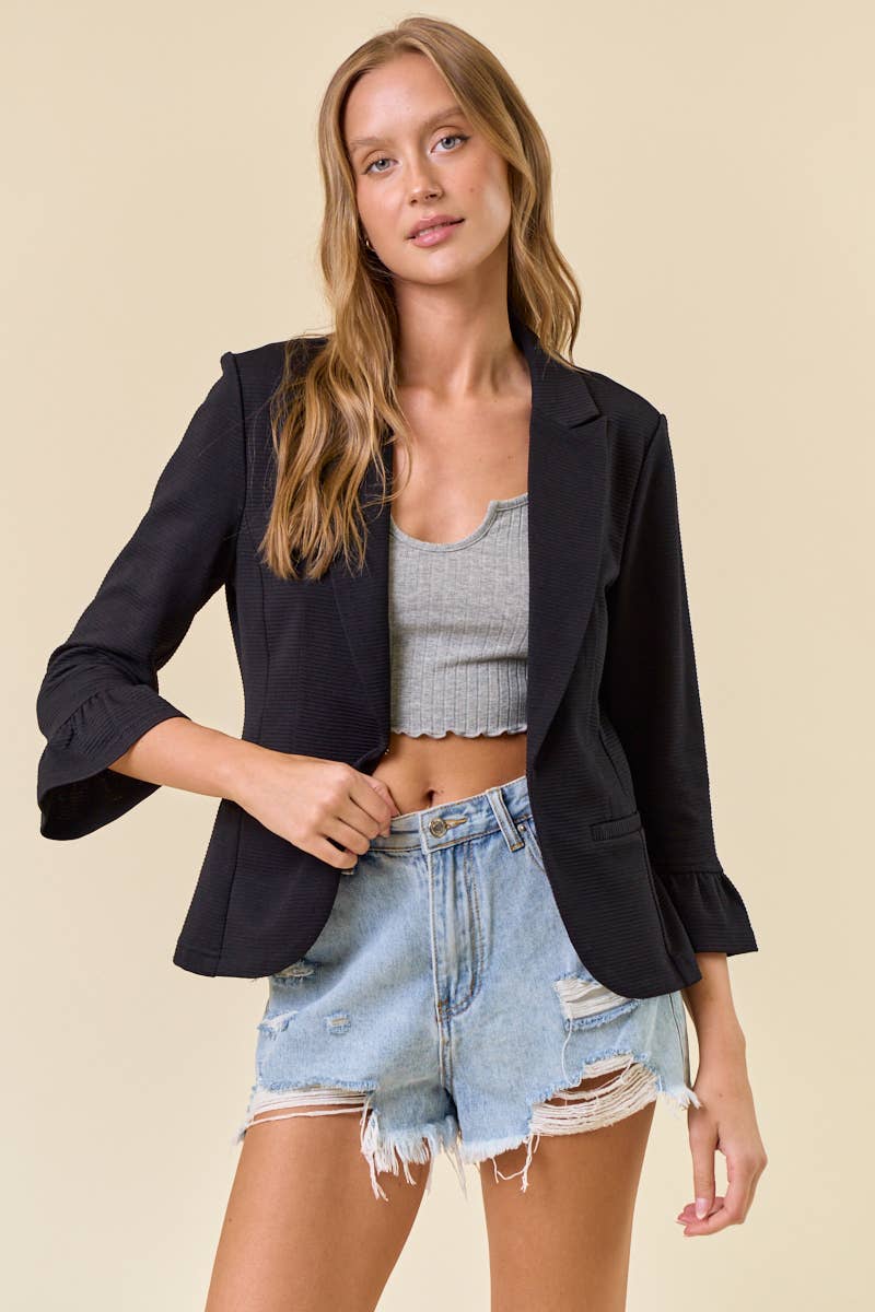 Doe and Rae - Vente Blazer – femme - Blazer uni à manches 3/4 volantées - 9335J-110