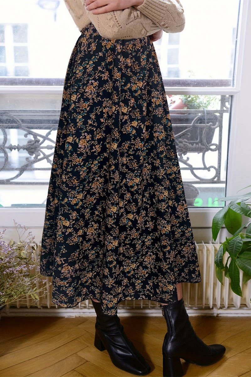 NINEXIS - Wholesale Skirt - Women's - CWBLS0446_LADIES ELEGANT COMMUTER PLEATED FLORAL SKIRT7