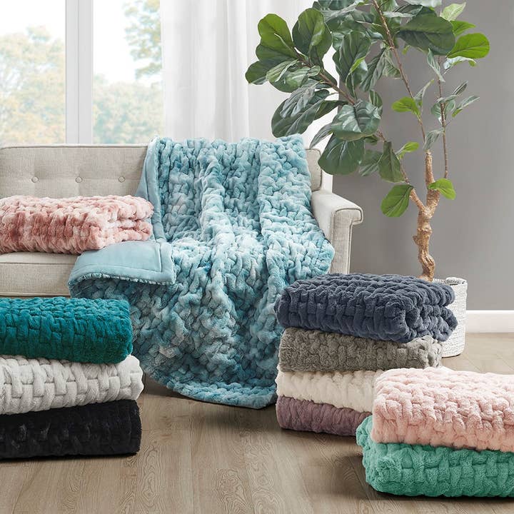 Olliix - Wholesale Throw Blanket - Soft Warm Ruched 50x60" Throw Blanket, Ivory