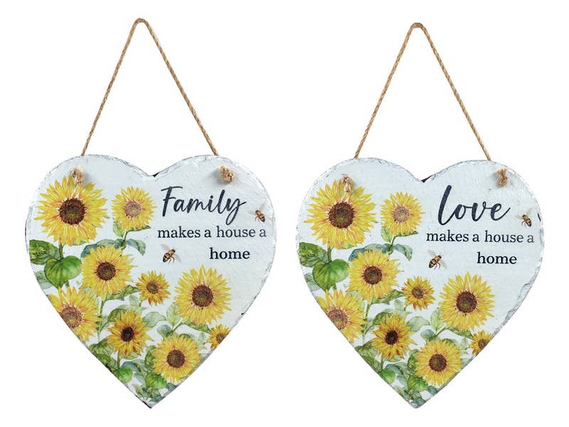 Cubby House by Malmar - Wholesale Decorative figurine - 20cm Hanging Slate Plaque With Sunflower Design 2 Asstd0