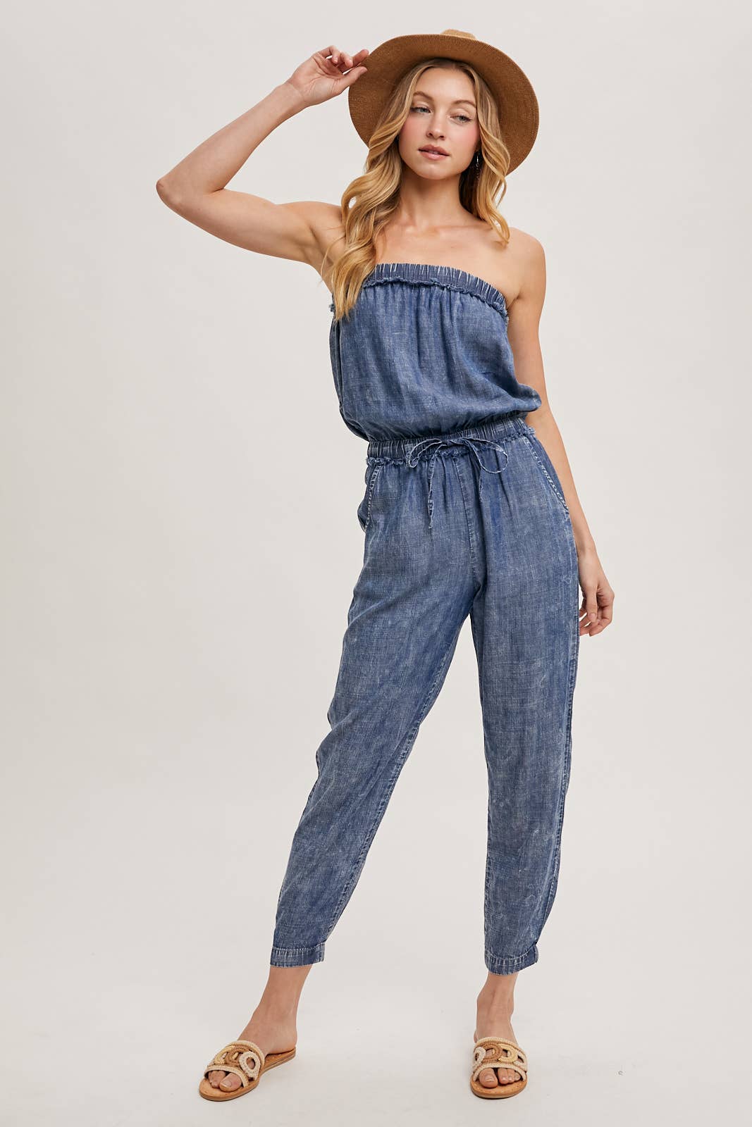 WASHED DENIM ACID WASH TUBE JUMPSUIT for wholesale on Faire3