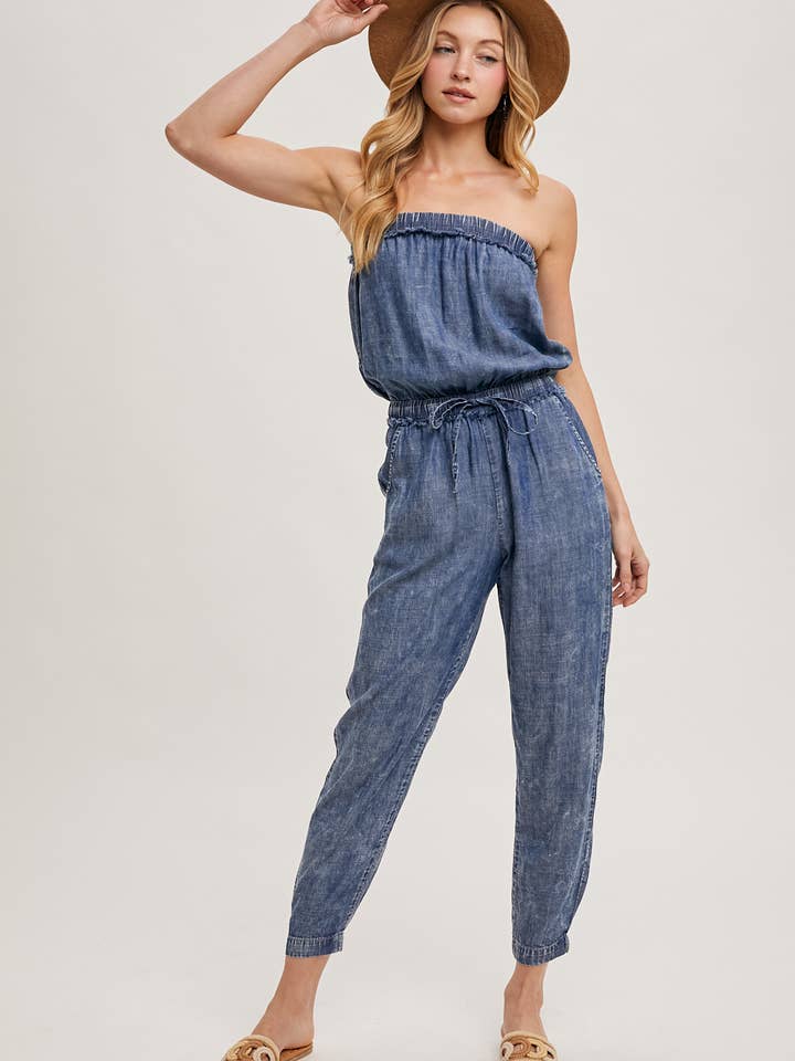 WASHED DENIM ACID WASH TUBE JUMPSUIT for wholesale on Faire3