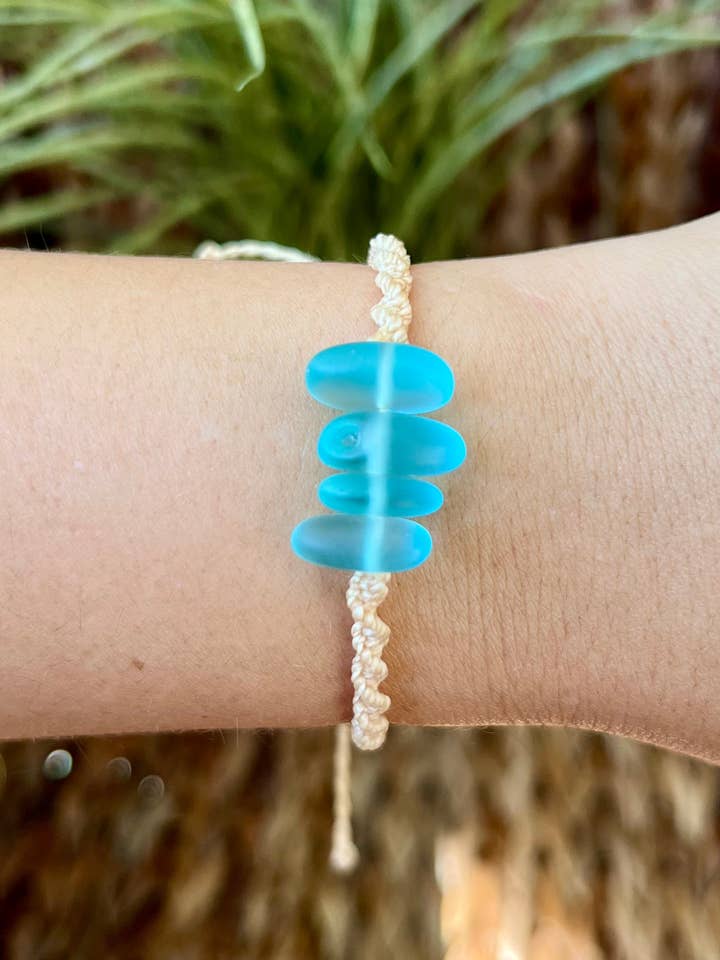 Blue Sea Glass Knotted Bracelet | Macrame Beach Jewelry for wholesale by HALT