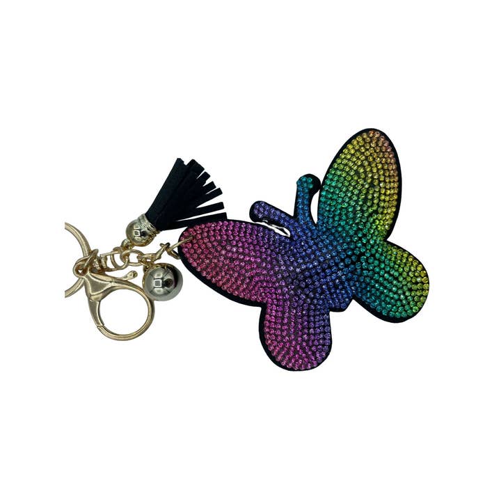 K & S WHOLESALE INC - Wholesale Keychain - Women's - Butterfly Rainbow Bling Keychain 12 CT