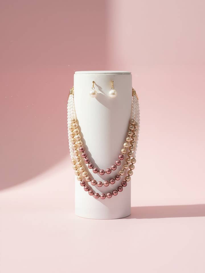 Pearl Multi Layer Necklace & Earrings Set for wholesale by Arya Jewellery Wholesale