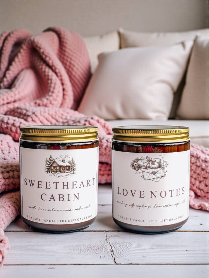 Vintage Valentine’s Soy Candles | Amber Rustic Candles for wholesale by The Gift Gala Shop Candle Co.