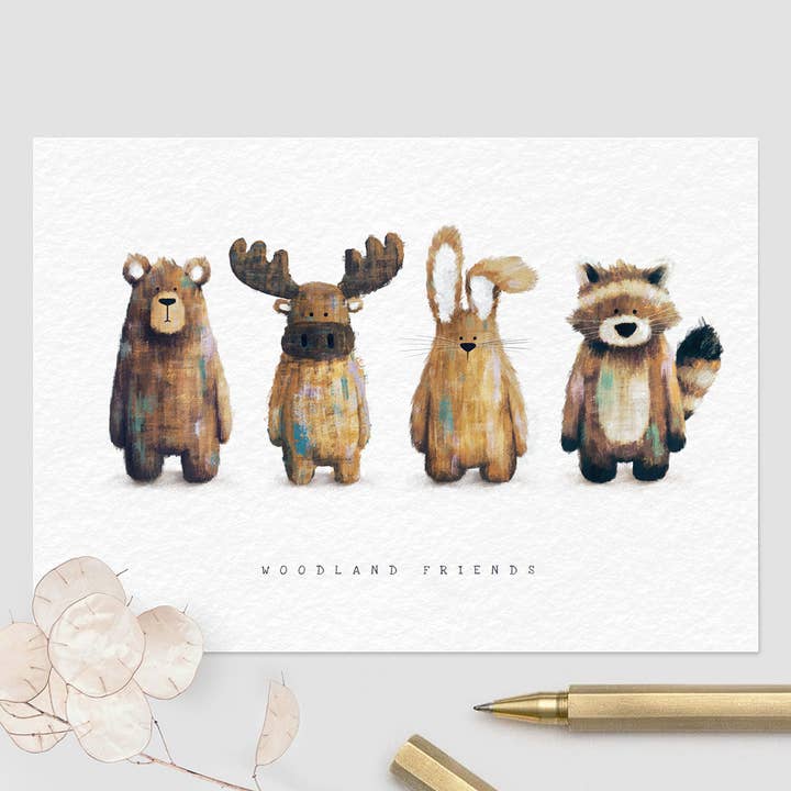 Woodland Greetings Card - Newborn, Birthday or Baby Shower Card for wholesale by Tigercub Prints