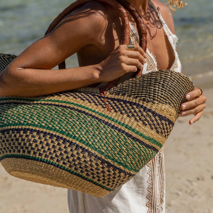 Arya Clothing - Wholesale Beach bag - African Market Basket in Green1