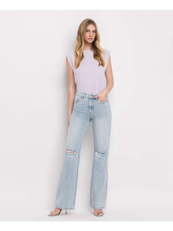 BARELY WORN 90'S VINTAGE SUPER HIGH RISE FLARE JEANS V2473 for wholesale on Faire4