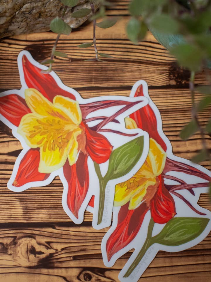 Columbine Wildflower Sticker for wholesale by Jess Wagner Art