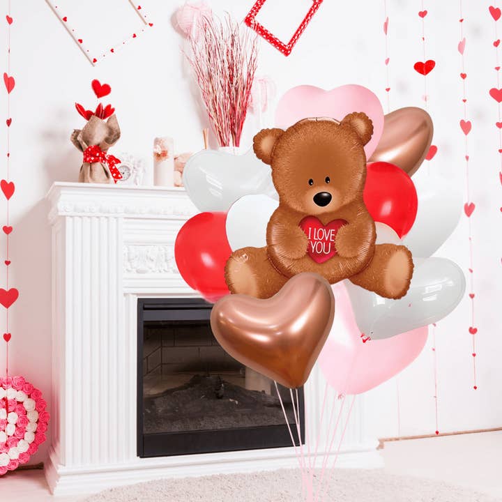 Teddy Bear Heart Balloon Bouquet for wholesale by Ellie's Party Supply