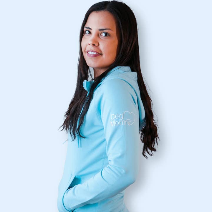 Dog Mom Adventures Full Zip Hooded Jacket - Blue for wholesale by Zelda & Harley