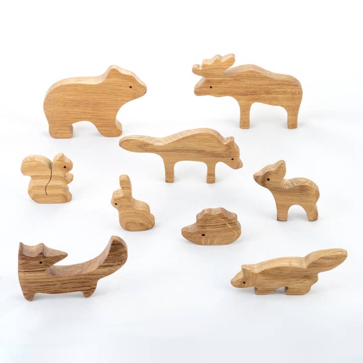 Natural Wooden Forest Animals set of 9 for wholesale by PoppyBabyCo