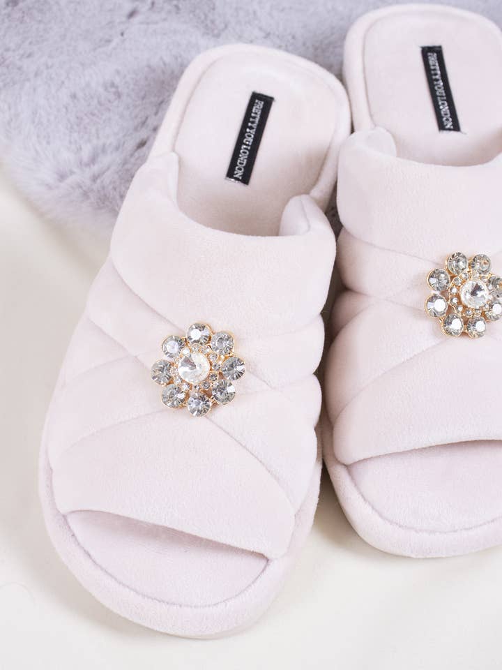 Faye Embellished Quilt Slipper in Powder Puff for wholesale on Faire