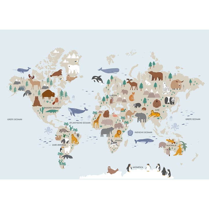 Mapa mundial con animales - Póster educativo para venta al por mayor de Esque