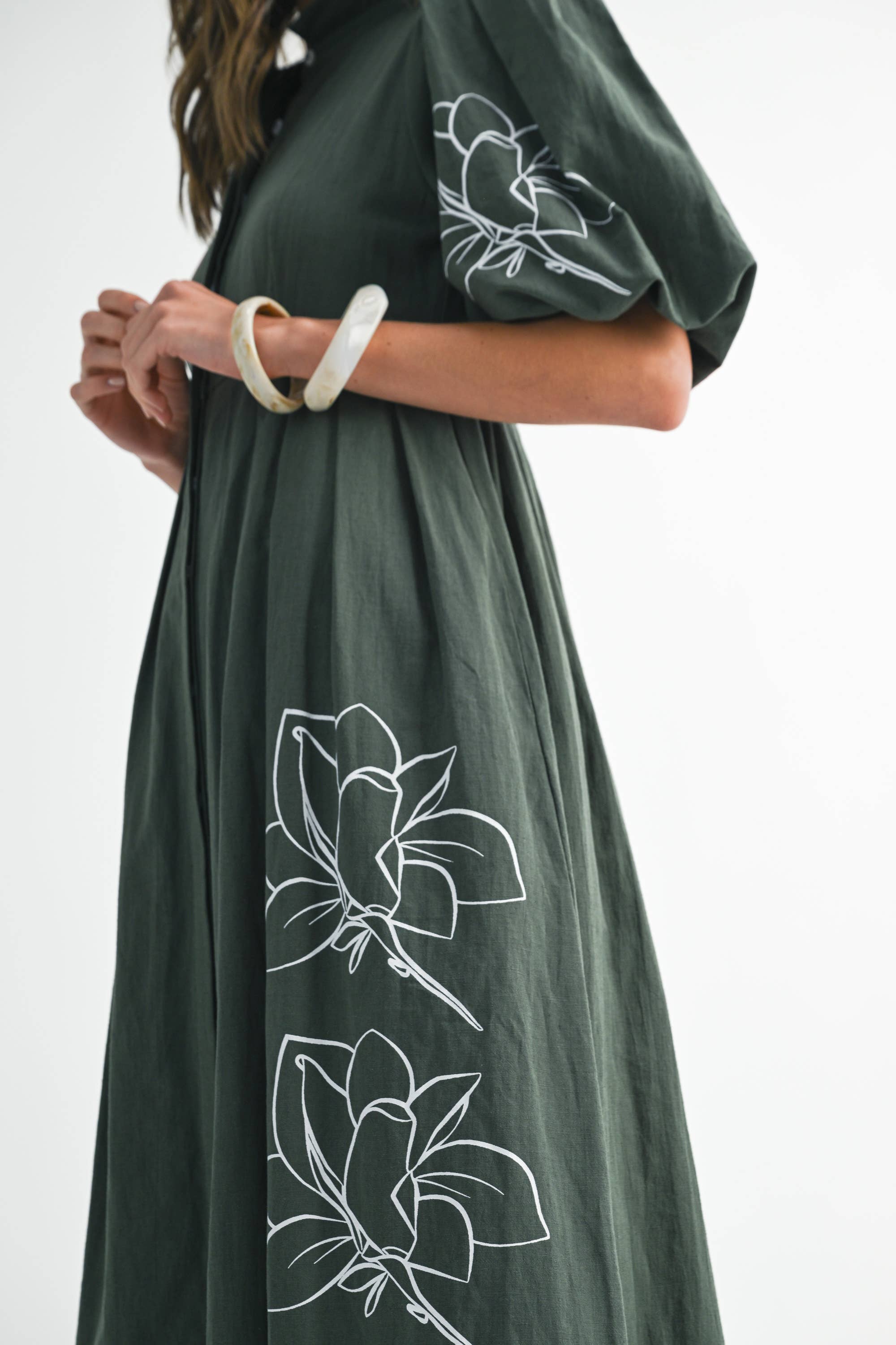 FOREST GREEN ND0085 Artisanal Embroidered Balloon Dress for wholesale on Faire4
