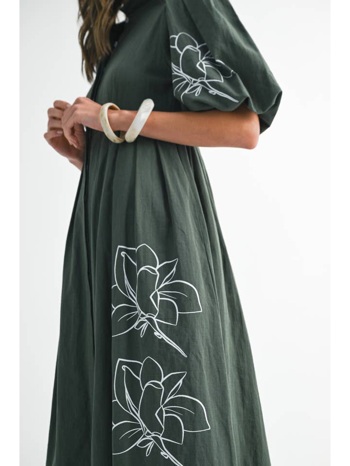 FOREST GREEN ND0085 Artisanal Embroidered Balloon Dress for wholesale on Faire4