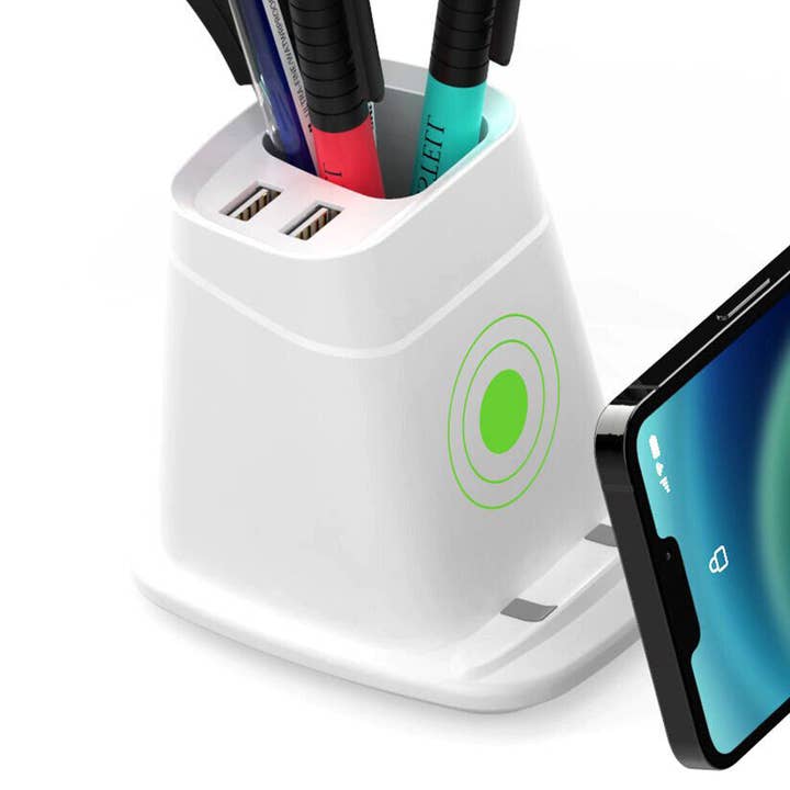 Soporte de carga inalámbrico con cargador USB dual y organizador de escritorio para venta al por mayor de Infinite Basics
