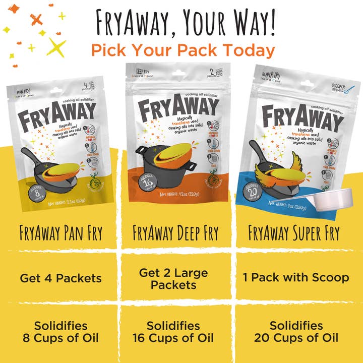 FryAway Cooking Oil Solidifier - Wholesale Kitchen Tool/Gadget - FryAway Deep Fry - Easy, Mess-free Cooking Oil Disposal (Shark Tank)