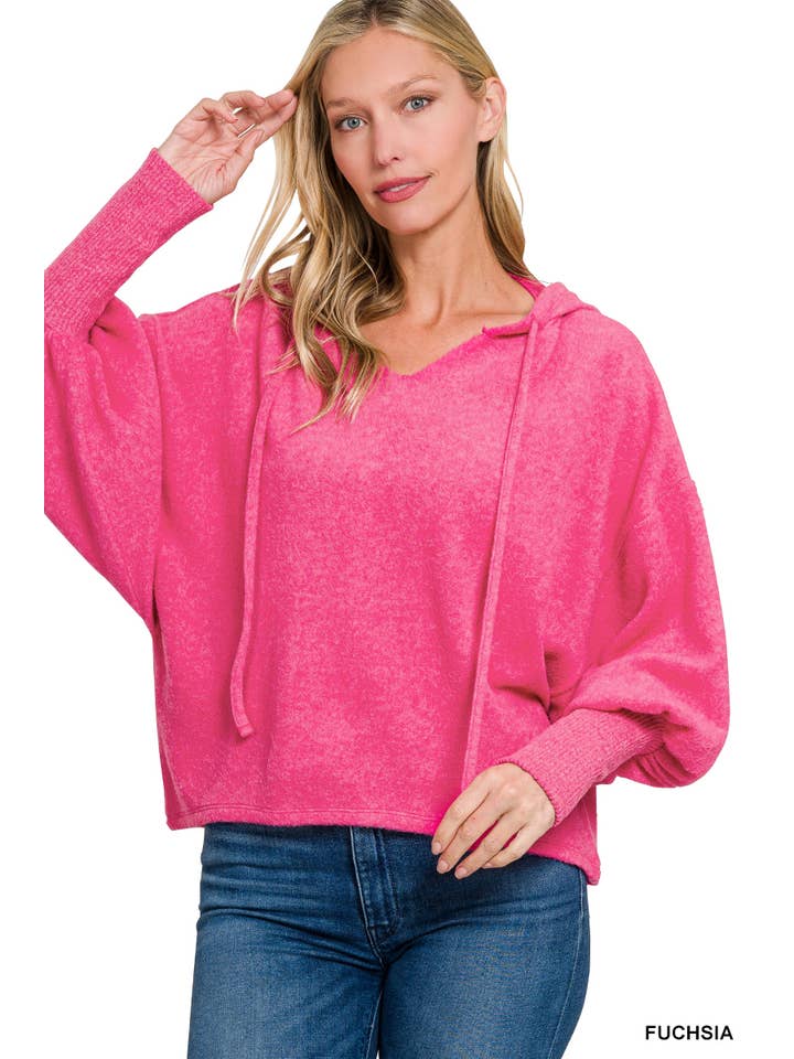 42POPS - Wholesale Hoodie - Women's - ',..._ Soft Brushed Hacci Cropped Balloon Sleeve Hoodie