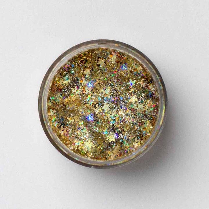 Galexie Glister – Glitter/shimmer por atacado – Gel Glitter “Midnight Beijo” Ouro Estrela - Cabelo, Rosto, Corpo