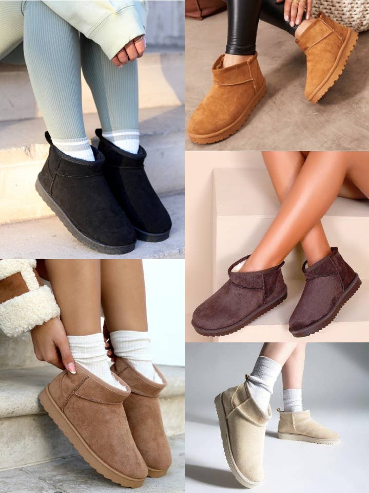 WOMEN'S FAUX SUEDE ULTRA MINI LOW PLATFORM ANKLE BOOTS for wholesale by No Doubt Shoes