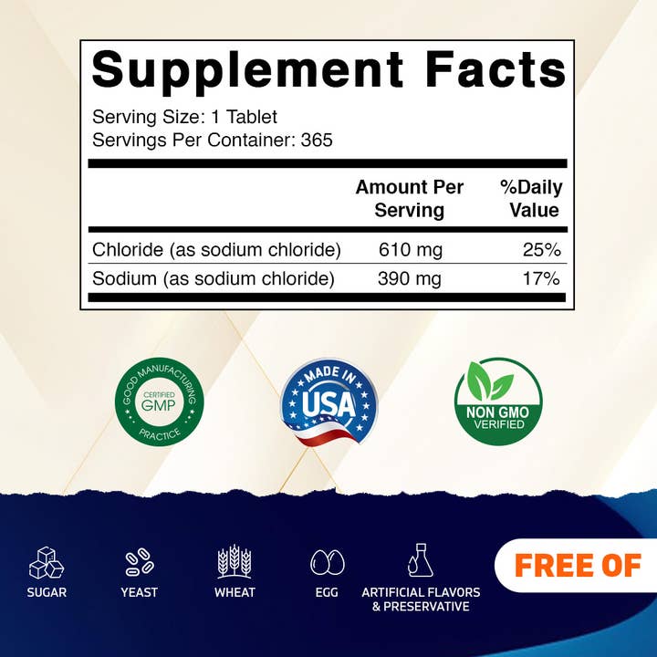 Vitamatic - Wholesale Oral Supplement/Vitamin - Vitamatic Sodium Chloride 1000mg | 365 Tablets