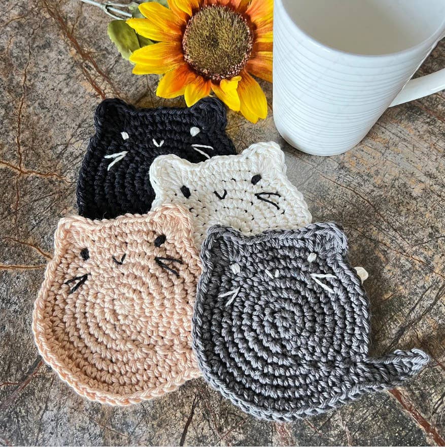 TOMOPOD LLC - Wholesale Coasters - Crochet Fat Cat Coaster Set of 4, Cat Lover Gift, Home Decor2