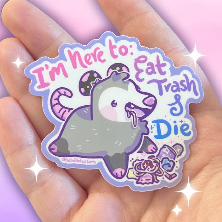 Eat Trash & Die Opossum ~ Sticker for wholesale by Woolblossom