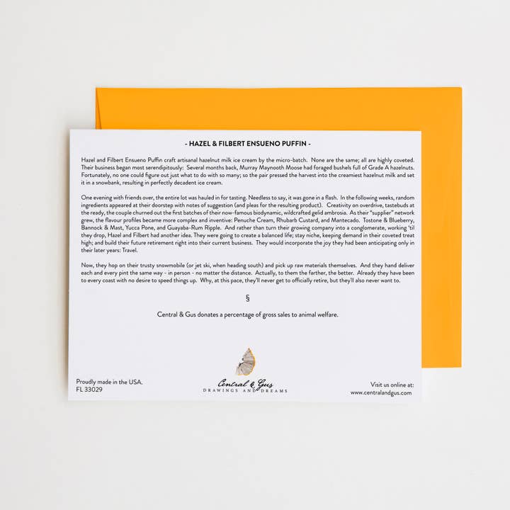 Central & Gus - Wholesale Everyday Greeting Card - Hazel & Filbert Ensueno Puffin Note Card1