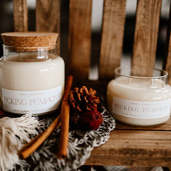 Picking Pumpkins for wholesale by Twin C Candle Co.