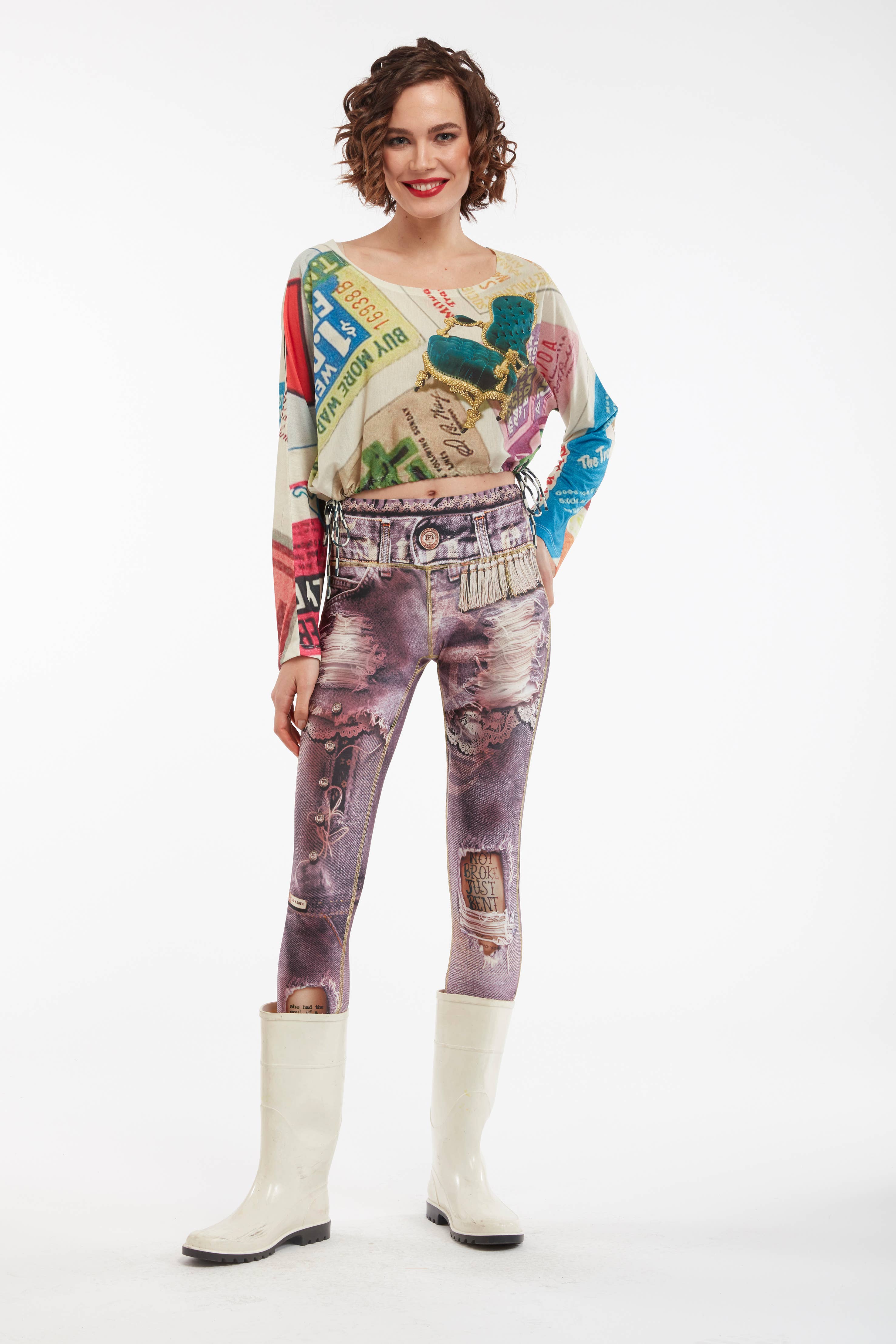 IPNG Design - Vente Legging tendance – femme - Legging à imprimé jean déchiré - Basique3