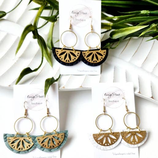 Twig & Rue boutique - Wholesale Dangle Earrings - Zoey| Sunburst leather earrings1