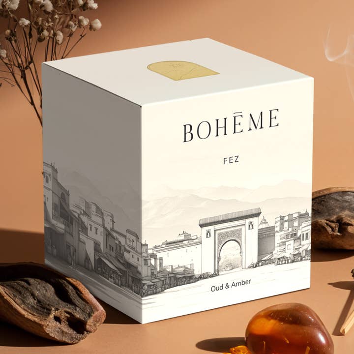 Vente en gros de bougies Fez – Oud, Ambre & Cardamome pour la vente par Boheme Fragrances