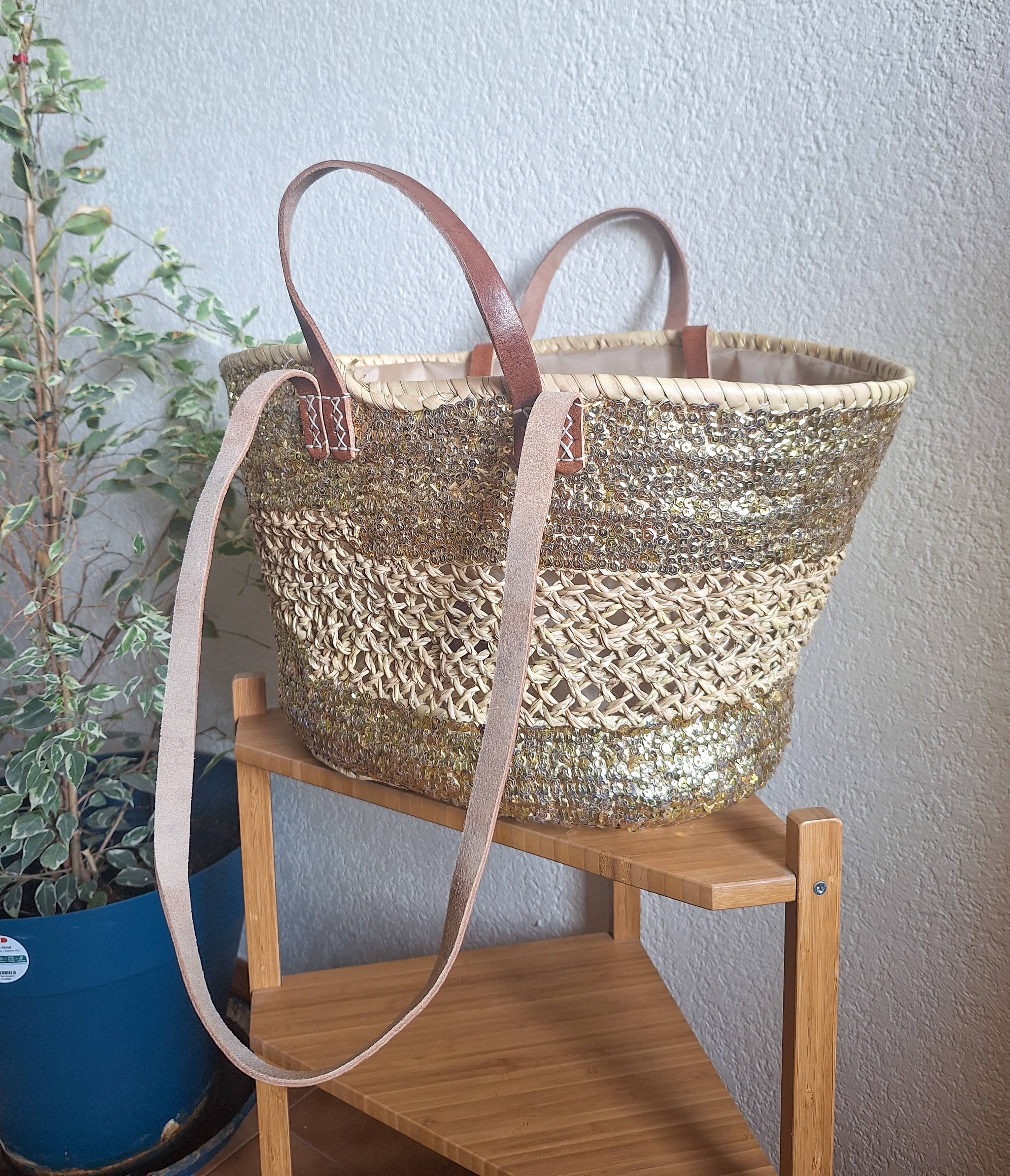 LeBazare - Wholesale Beach Bag - Straw tote bag embroidered with golden sequins2