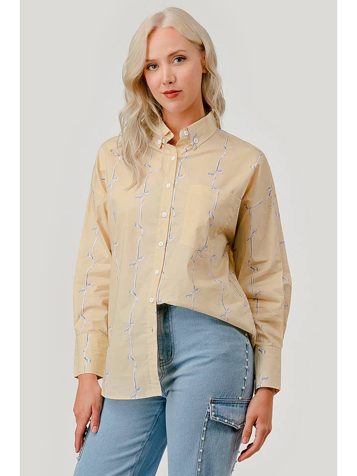 GeeGee x Lovelo - Wholesale Button Down Shirt - Women's - Ribbon Stripe Pattern Button-Up Shirt, OT509186