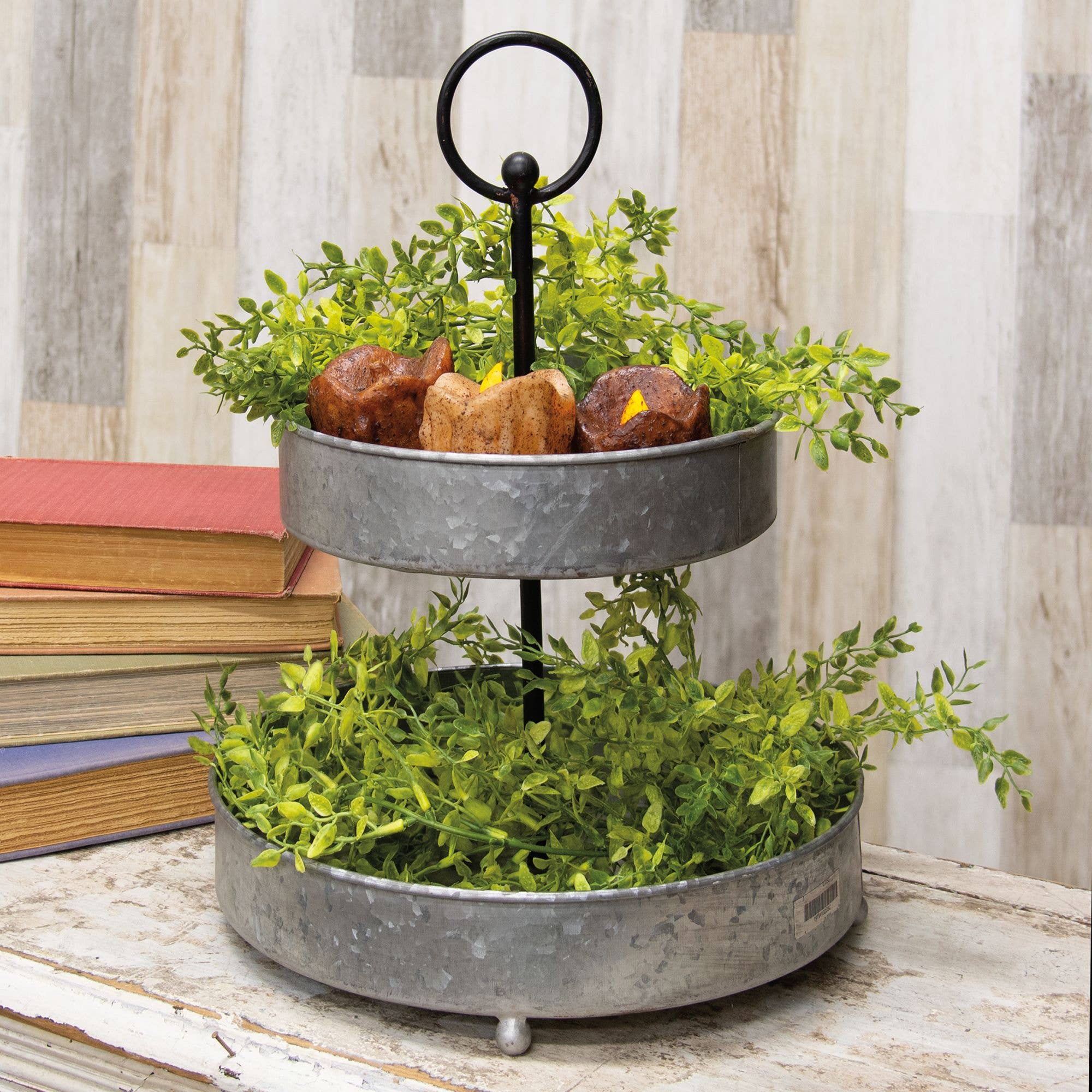 The Hearthside Collection - Wholesale Decorative Tray - Distressed Metal Two-Tiered Tray3