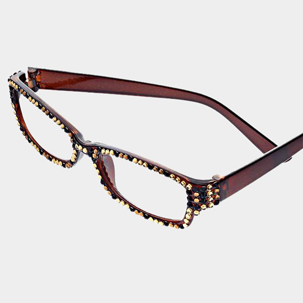 Sensibling Corp. - Wholesale Eyeglasses - Women's - Leopard Crystal Pave Rectangular Reading Glasses0
