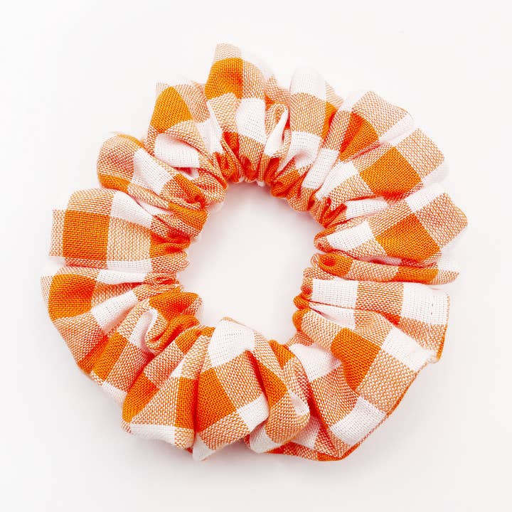 ELSE - Wholesale Scrunchie - Women's - Orange Gingham Plaid Scrunchies, Womens Scrunchies Hair Ties0