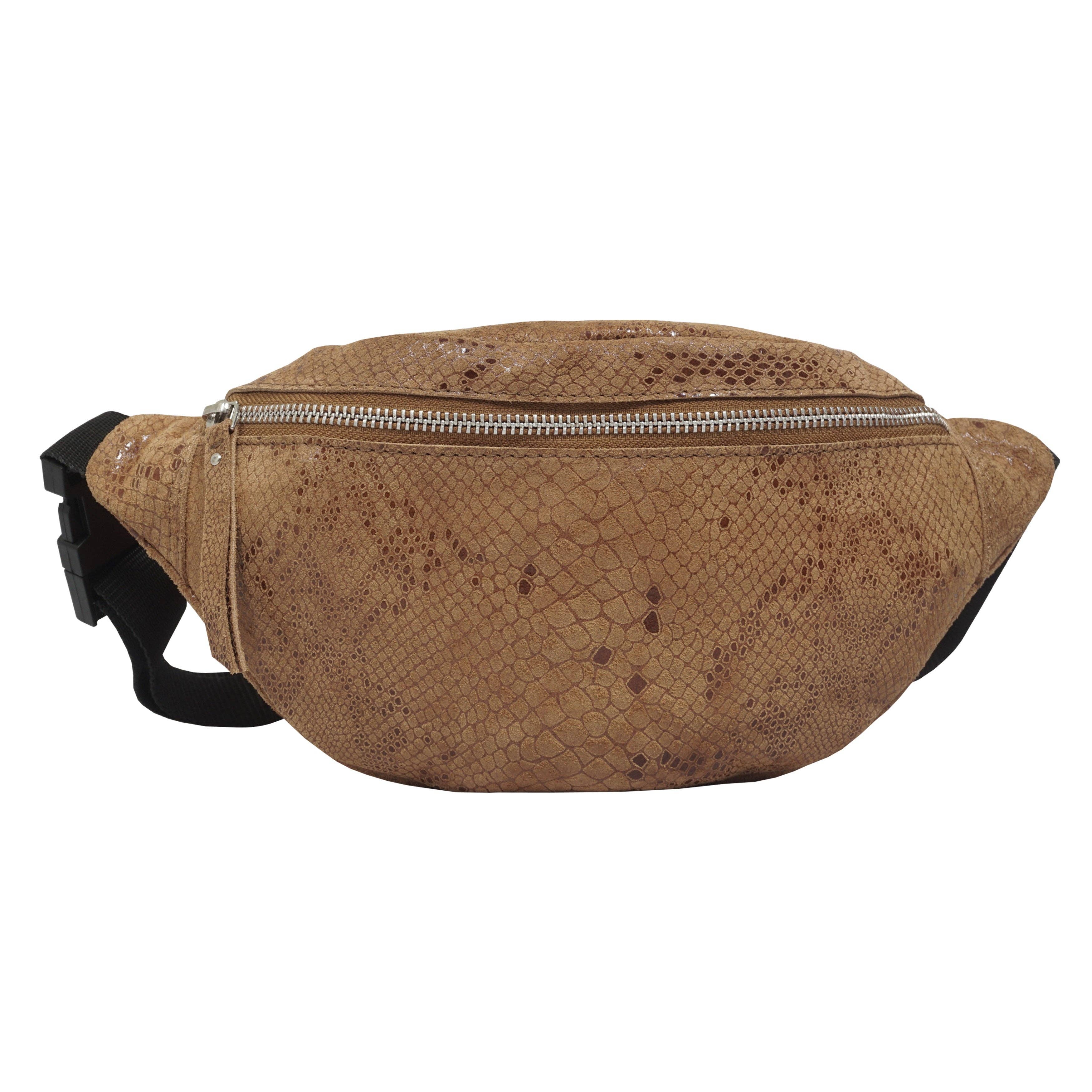 Assots London - Wholesale Belt Bag - Women's - 'NOAH' Tan Snake Leather Bum Belt Bag5