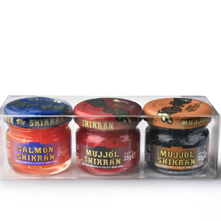 Mix pack: 3x25g Mujjol Zwart+Rood+Shikrán Zalm voor wholesale door Eurocaviar