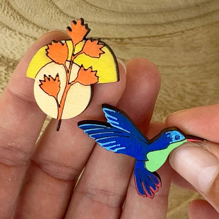 Pair of Pins: Hummingbird for wholesale by Poppin' Tags Design