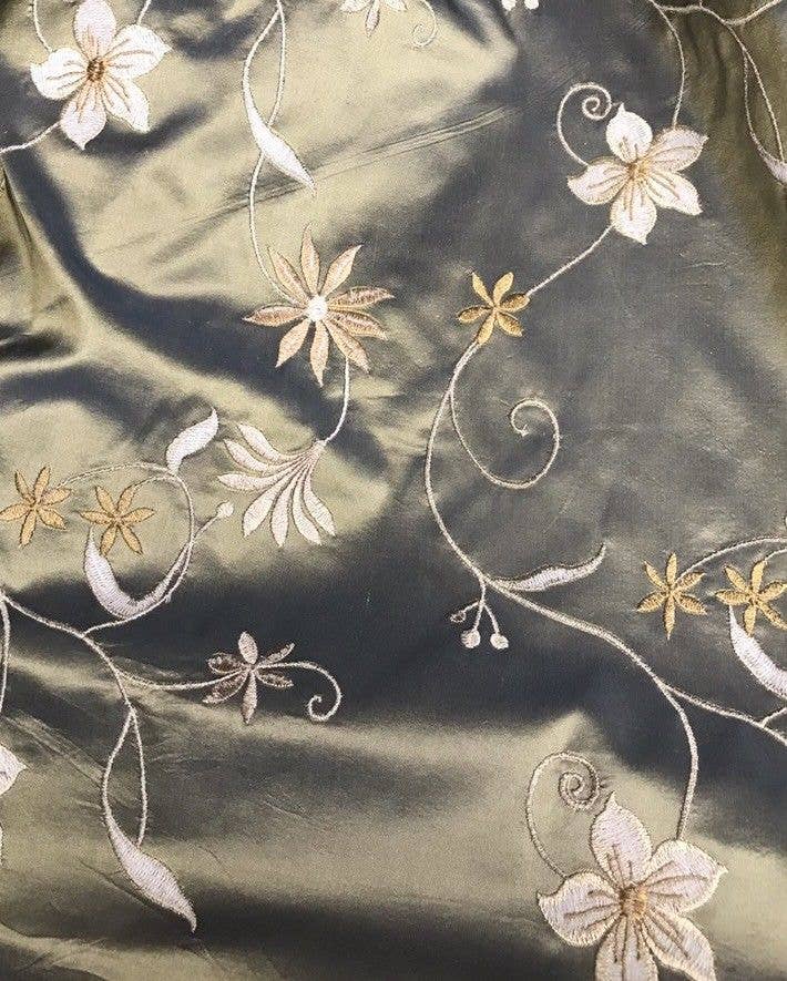 Fancy Styles Fabric - Wholesale Embroidery/Cross Stitch Supplies - NEW! SALE! 100% Silk Taffeta Embroidered Floral Fabric - By The Yard5